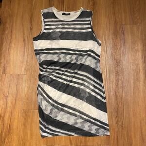 Thakoon Sleeveless Tank Dress Side Ruching Lined Striped Lightweight Women Small